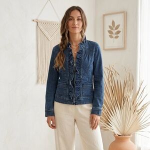 🔴 Christiana Zinn Boho Ruffle Denim Jacket – Feminine Flair & Minimalist Chic